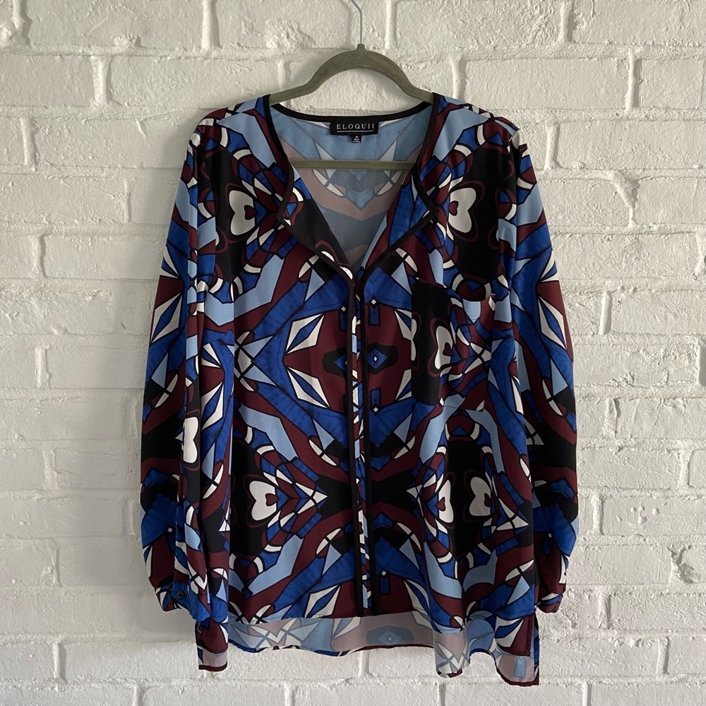 Eloquii Abstract Geometric Printed Blouse